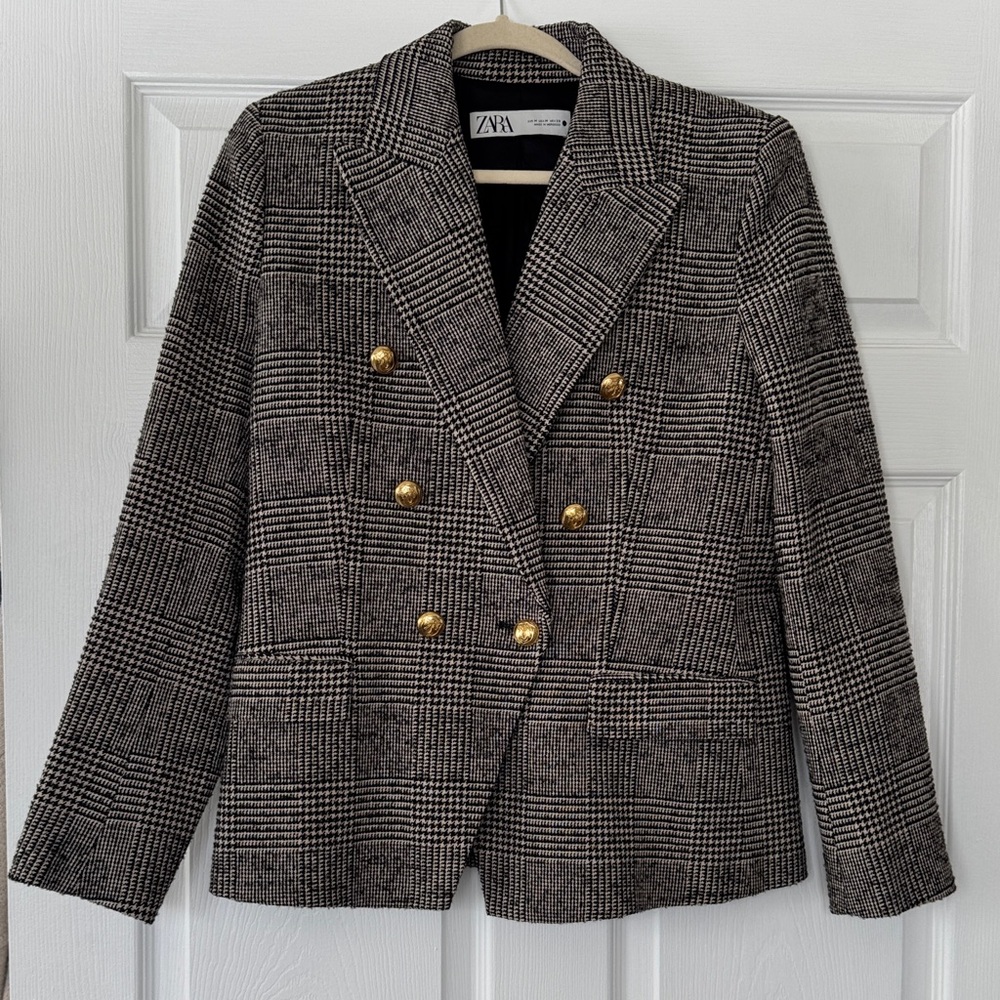 NWOT ZARA - Women's Tweed Blazer with Gold Buttons - Size Medium